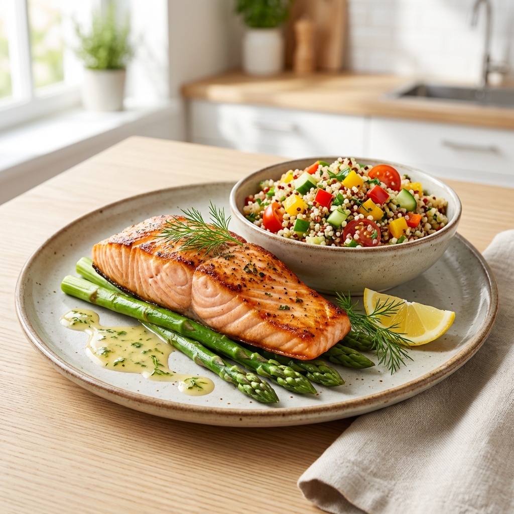 Salmão Grelhado com Salada de Quinoa